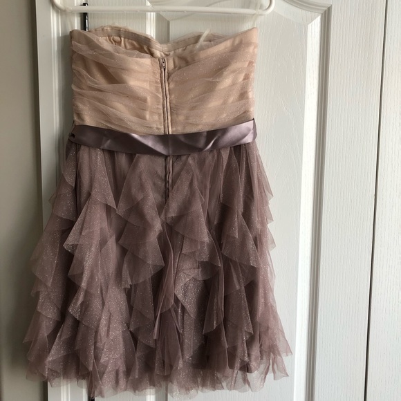 Sparkly Beige Strapless Party Mini Dress - Picture 3 of 4